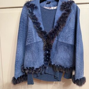 Vericci Blue Teddy Jacket with Fur Trim